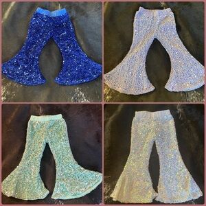 New Toddler Girl’s Sequined Bells Bell Bottoms 12-18 Months Velour Lined various